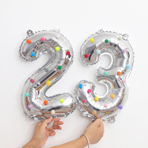 小红书同款韩系16寸HBD字母毛球数字套装女生儿童生日派对装饰品