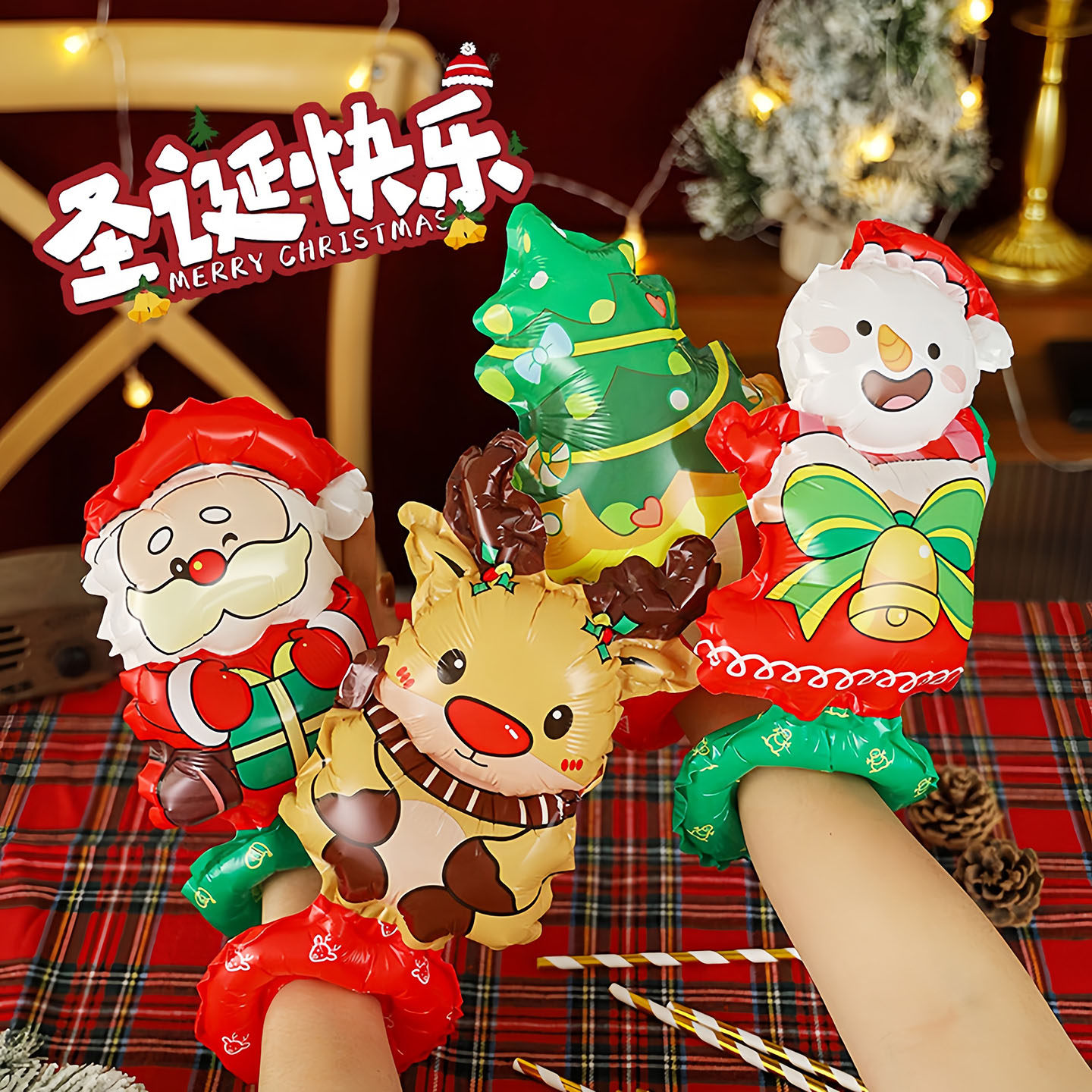 圣诞节圣诞树老人姜饼雪人手腕发箍铝膜气球儿童节日派对装饰用品