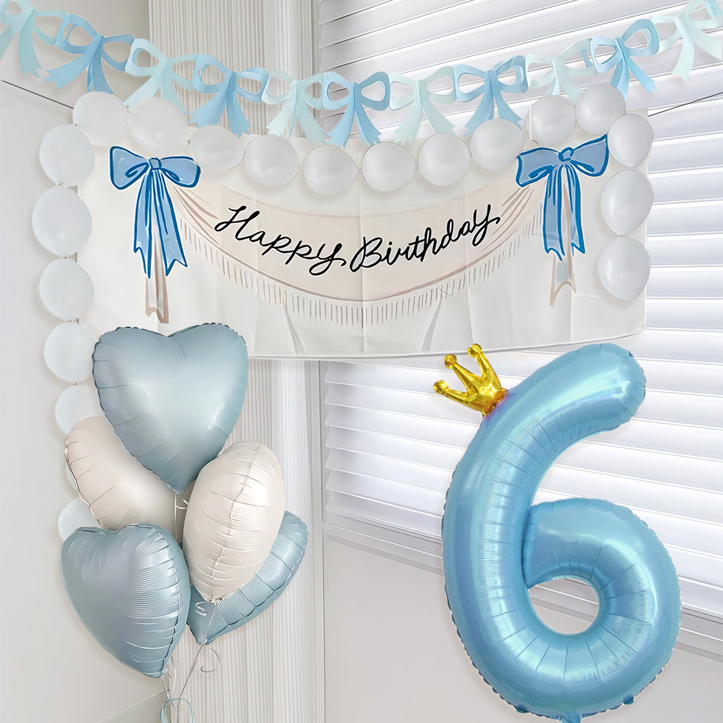 ins蓝粉色蝴蝶结生日背景布挂布儿童宝宝派对氛围感装饰拍照布置