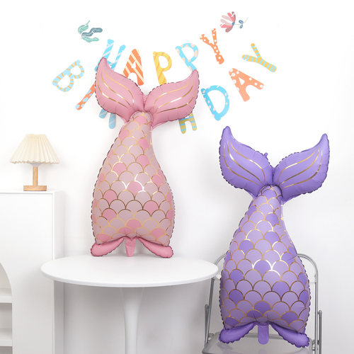 海洋动物哑光美人鱼尾海豚海螺贝壳气球儿童生日派对场景装饰拍照
