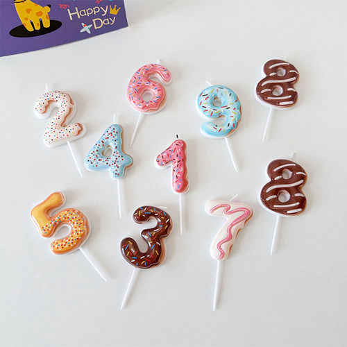 韩系ins创意可爱甜甜圈造型数字蜡烛生日蛋糕插件纸质插旗装饰品