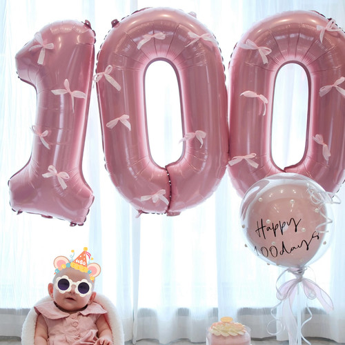 女宝宝满月百天宴100天气球装饰新生婴儿仪式感背景墙拍照布置
