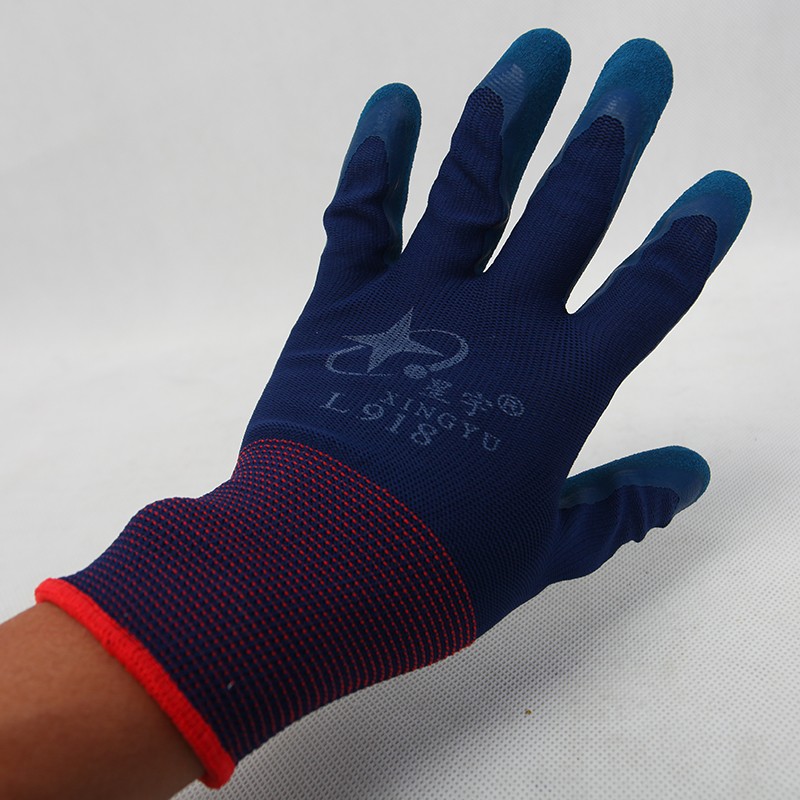 星宇L918手套劳保浸胶耐磨工作乳胶发泡磨砂喷盐防滑舒适带胶手套