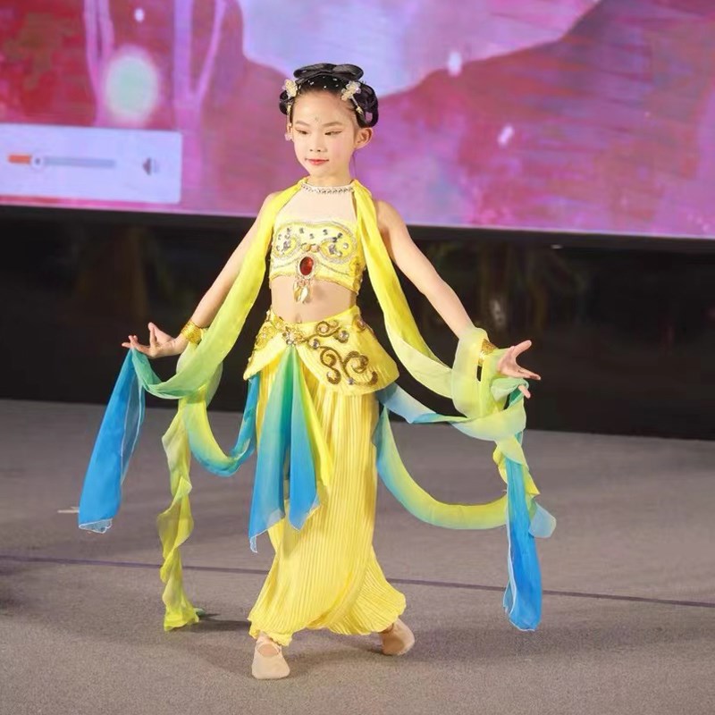 新款儿童敦煌丝路天音舞蹈演出服古典舞少儿民族妙音反弹琵琶服装