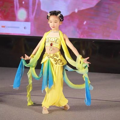 新款儿童敦煌丝路天音舞蹈演出服古典舞少儿民族妙音反弹琵琶服装