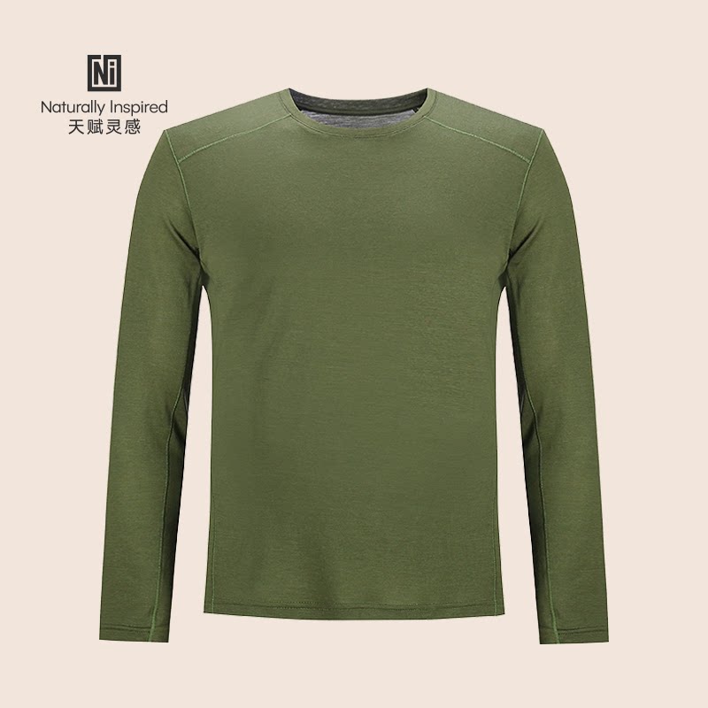 天赋灵感100%美丽诺羊毛155gm男士吸汗速干基础功能打底圆领长袖图片