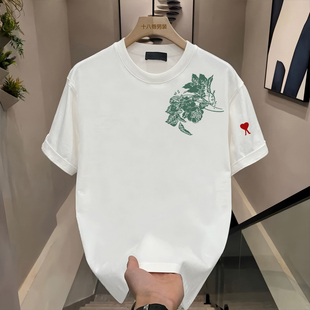 【官方直营】Ami fien圆领男装短袖宽松T恤印花休闲服装高端百搭