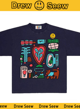 【官方直营】Drew Seew笑脸麻将短袖红中发财逢赌必赢T恤红色兄弟
