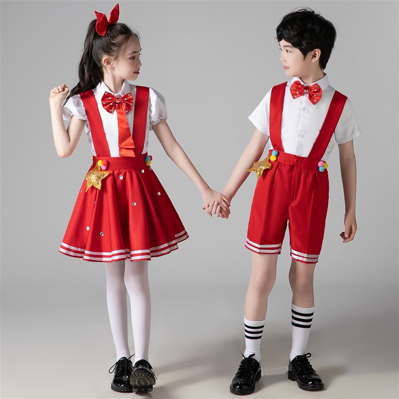 儿童合唱服班服演出服闪亮的小红星幼儿舞蹈小学生诗朗诵表演服装