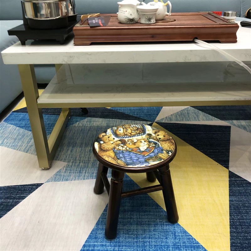 美式乡村 田园凳子欧式凳子成人凳子 实木矮凳 家用卡通小板凳