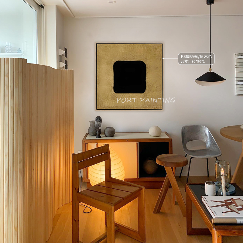 侘寂风复古卧室床头装饰画正方形大幅柜台背景挂画中古色块客厅画图片