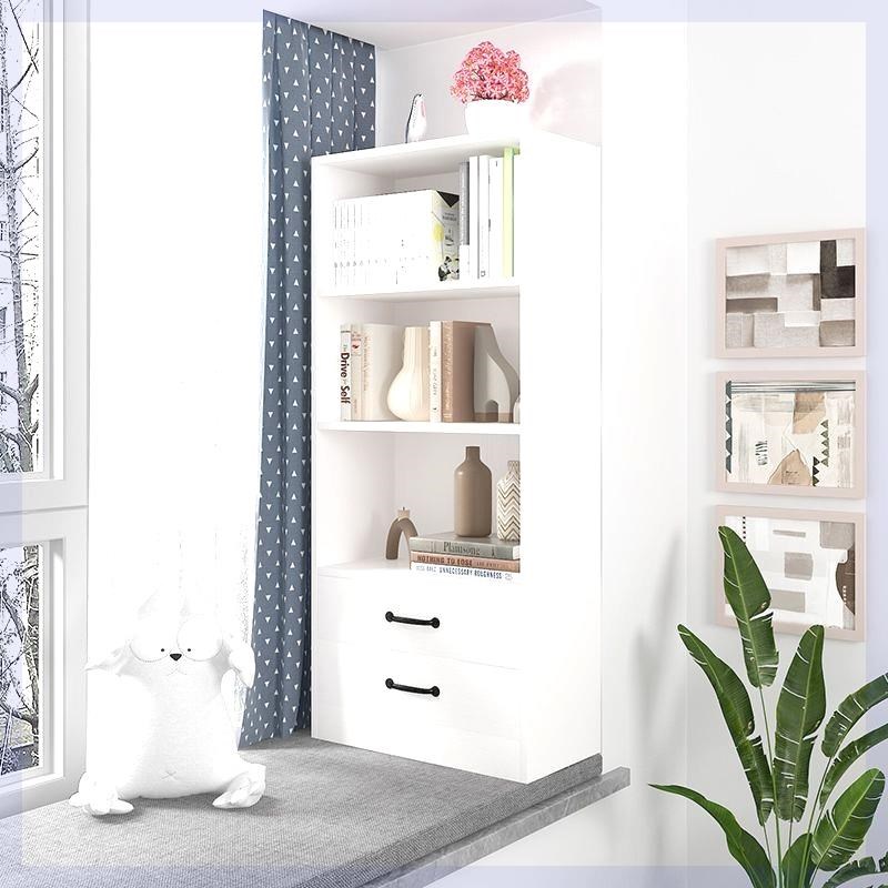 实木书架落地书柜简约儿童书架卧室松木J学生飘窗柜阳台收纳置物