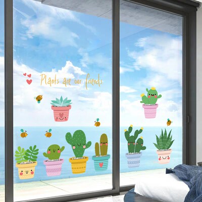 创意盆栽小图案厨房橱柜门家具翻新贴纸自粘玻璃门墙面装饰墙贴画