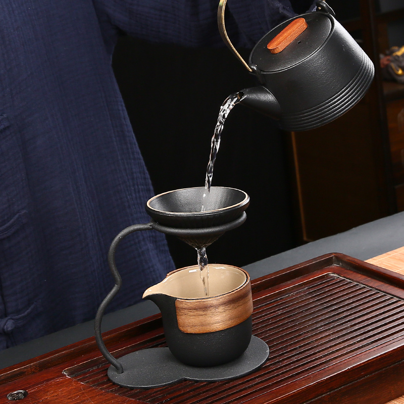 黑陶斗笠茶漏一体茶滤全瓷茶隔漏斗公道杯茶具创意茶叶过滤分茶器