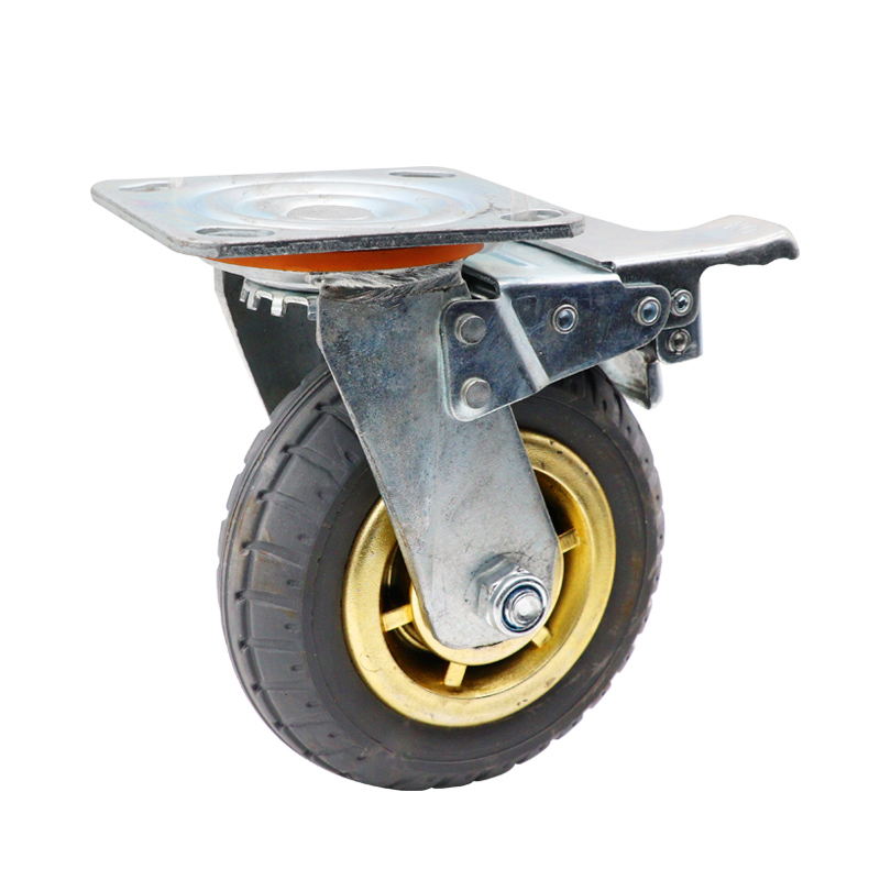5寸重型静音橡胶拖车轮子4寸6寸8寸金灰色万向轮平板车手推车脚轮