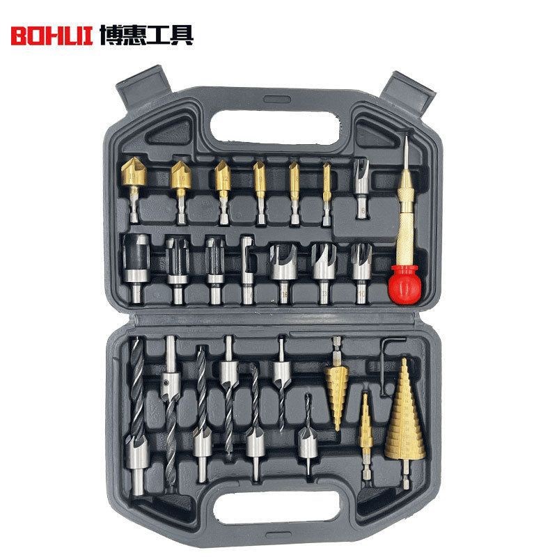 开孔工具26件套装 宝塔钻 冲 三尖钻 五刃倒角器 木塞钻全套