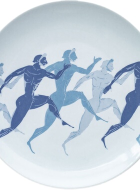 进口古希腊文化 复古陶瓷装饰盘摆件蓝色 家居艺术盘礼品