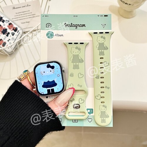 韩系长腿猫咪适用iwatchs11/10苹果手表表带SE硅胶Applewatchs9/8