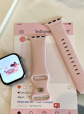 卡通腊肠狗适用苹果手表表带iwatchs11/10/9硅胶Apple/Ultra粉SE