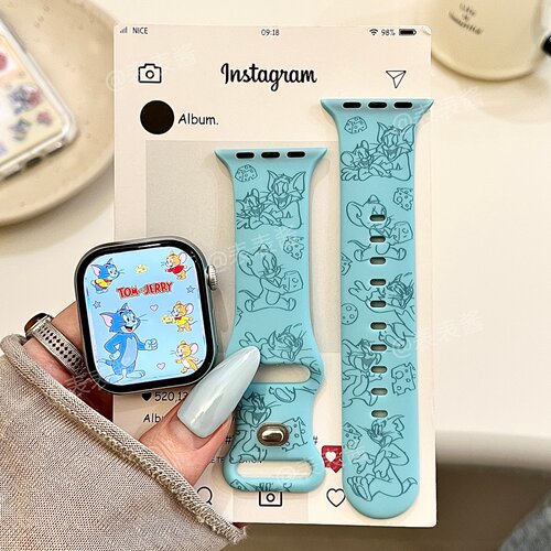 奶酪猫鼠适用iwatchs12/11卡通10苹果硅胶SE表带Applewatch9/8/7
