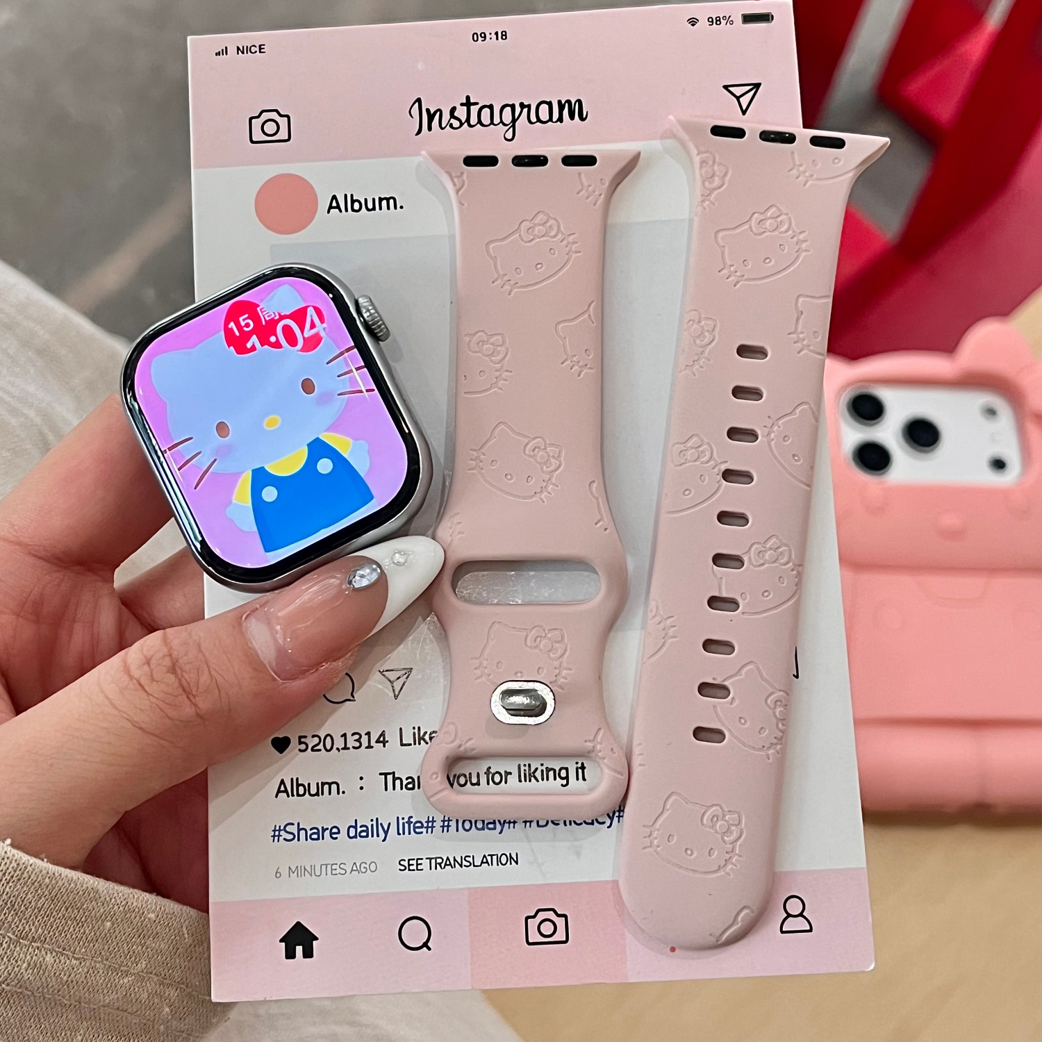 Kitty适用苹果手表表带iwatchS11/10/9硅胶Apple粉2ultra卡通SE