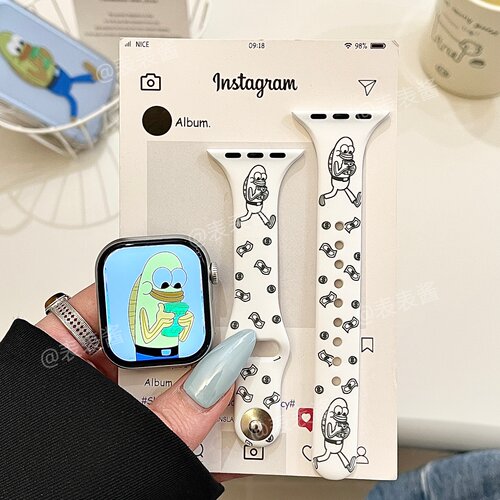小蛮腰数钱丑鱼适用iwatchs11/10苹果手表表带s9硅胶8Applewatch7