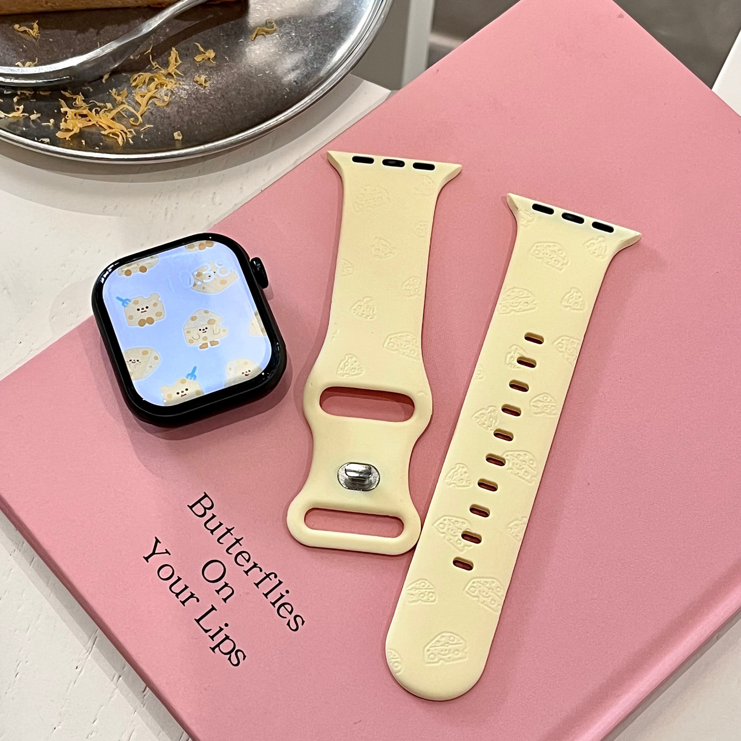 小芝士适用苹果手表表带iwatchS11/10/9硅胶Apple奶黄2ultra萌SE