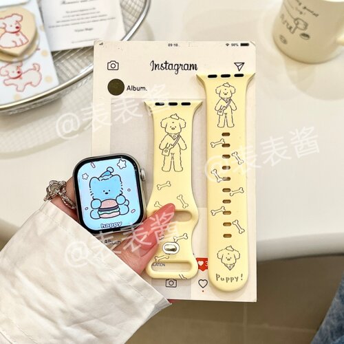 奶黄长腿狗狗适用iwatchs11/10苹果手表表带SE硅胶Applewatchs9/8