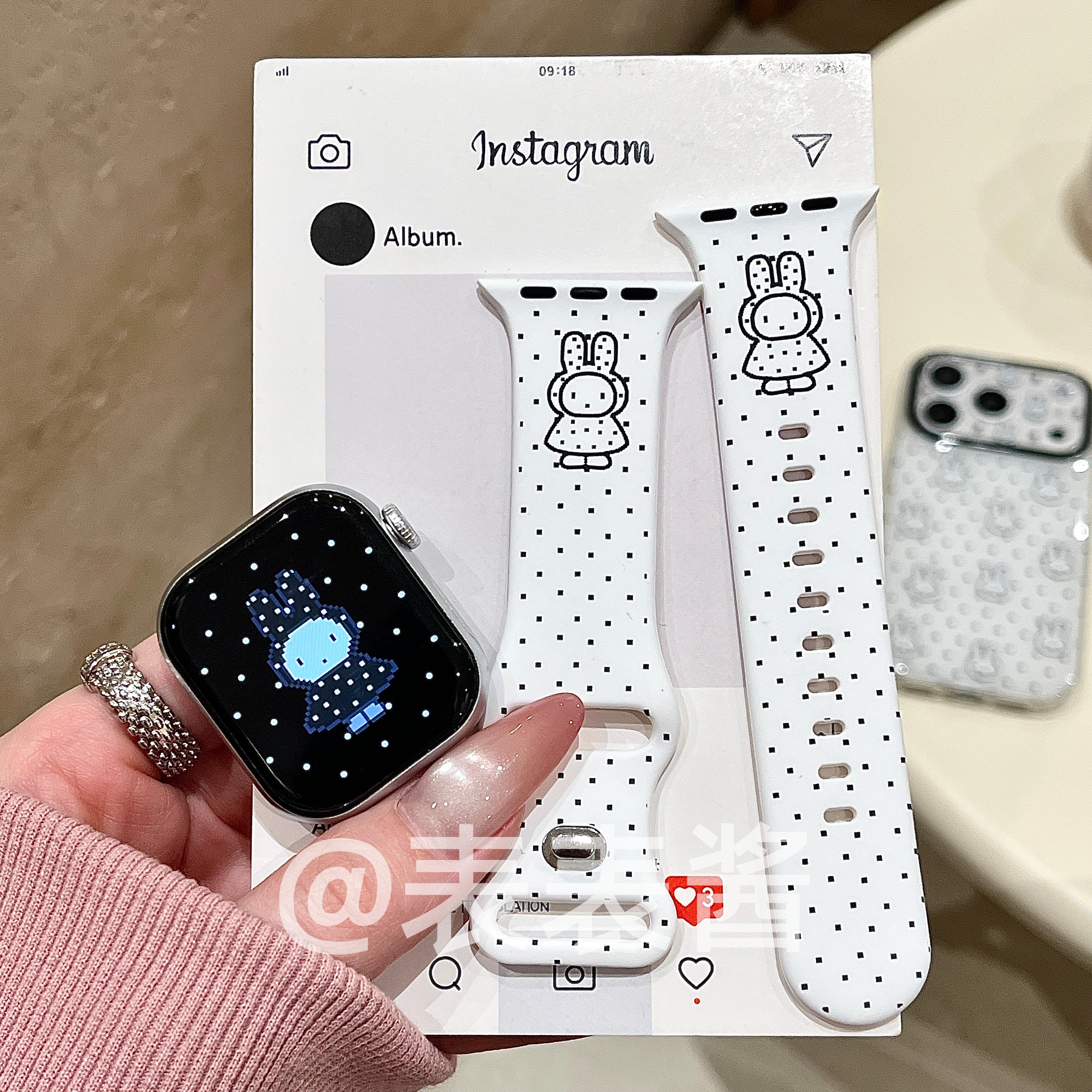 像素米菲兔适用苹果手表表带iwatchs11/s10/9硅胶Apple/Ultra腕带,智能设备,智能手表手环表带/腕带,淘宝优惠券,粉丝福利购,淘宝优惠卷