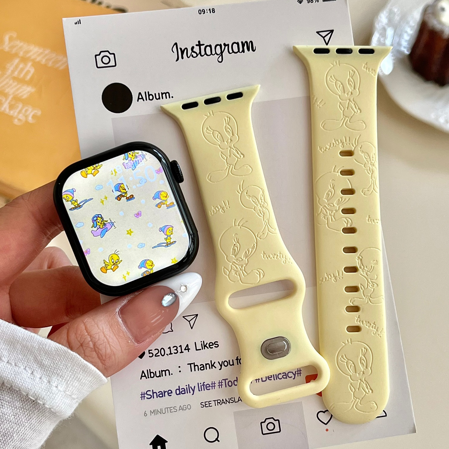 卡通崔迪适用苹果手表表带iwatchS11/10/9硅胶Apple奶黄2ultra/SE