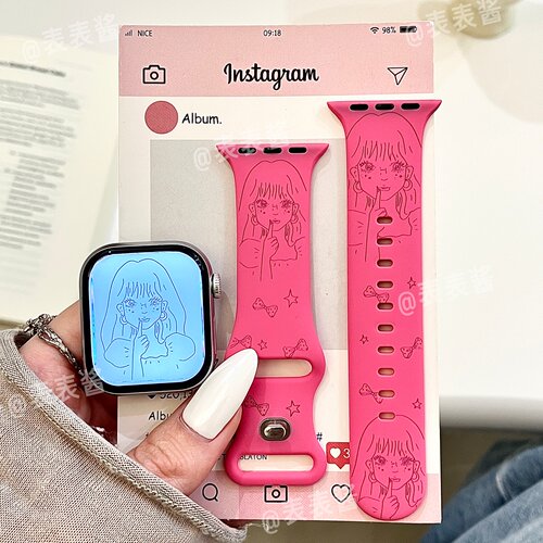 漫画女孩适用iwatchs12/11卡通10苹果硅胶SE表带Applewatch9/8/7