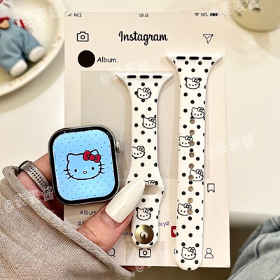 波点猫咪头适用iwatchs12/11新款10苹果硅胶SE表带Applewatch9/8