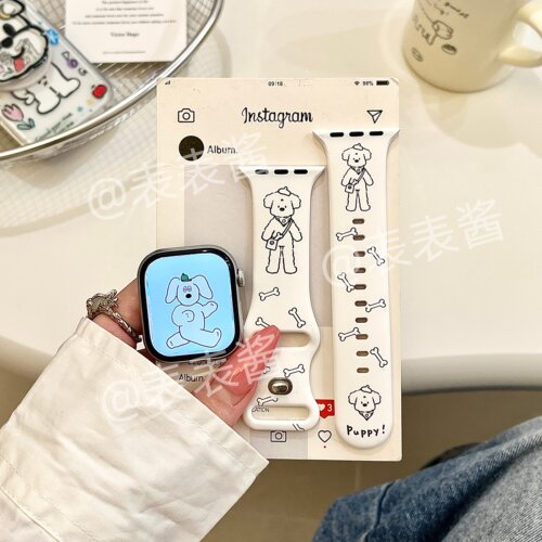 白色长腿狗狗适用iwatchs11/10苹果手表表带SE硅胶Applewatchs9/8