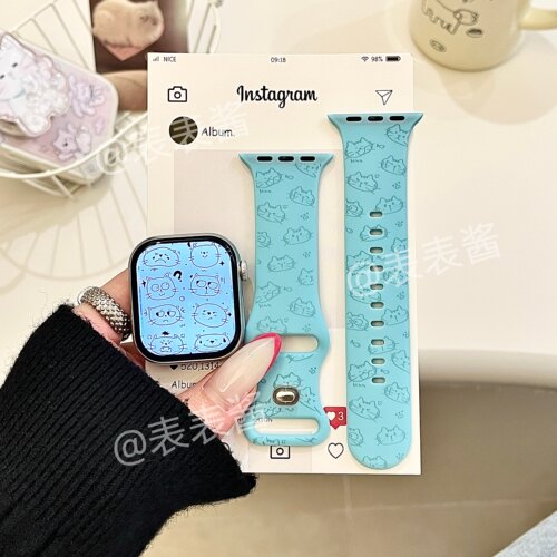 爆款搞怪猫咪适用iwatchs11/10苹果手表表带SE硅胶Applewatchs9/8