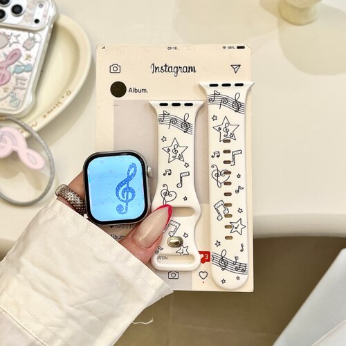星星音符白色适用iwatchs11/10苹果手表表带硅胶Applewatchs9/8