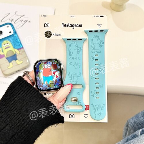 吃饱喝足比奇堡适用iwatchs11/10苹果手表表带S9硅胶ApplewatchS8