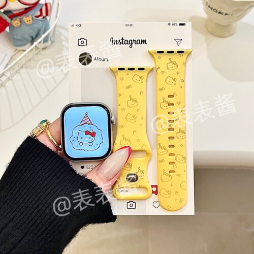 趣味音符猫咪线条适用iwatchs11/10苹果手表表带硅胶Applewatchs9