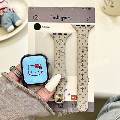 波点猫咪头适用iwatchs12/11新款10苹果硅胶SE表带Applewatch9/8