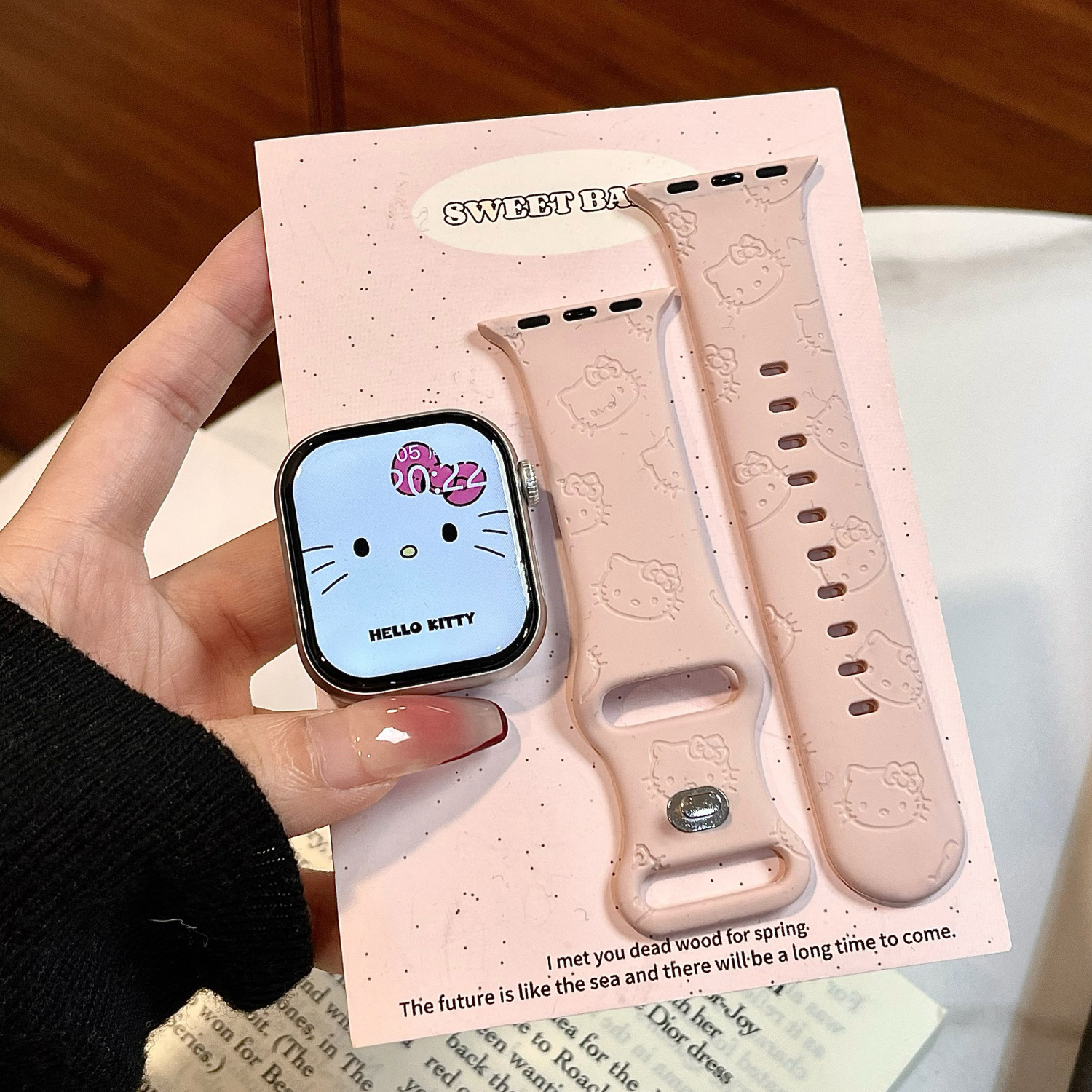 可爱Kitty适用苹果手表表带iwatchS11/10/9硅胶Apple/2ultra粉SE