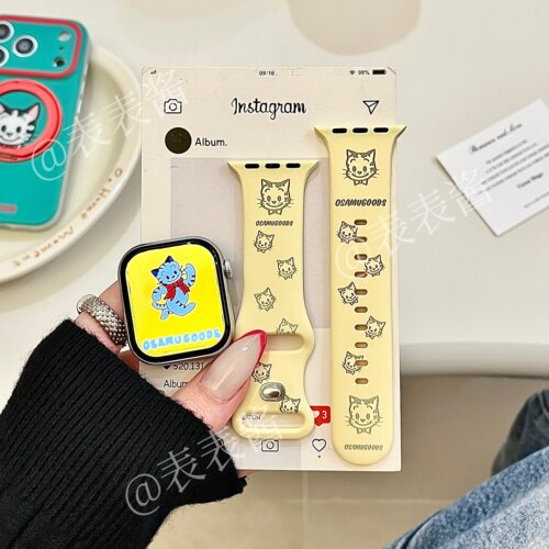 原田治猫猫奶黄色适用iwatchs11/10苹果手表表带硅胶Applewatchs9