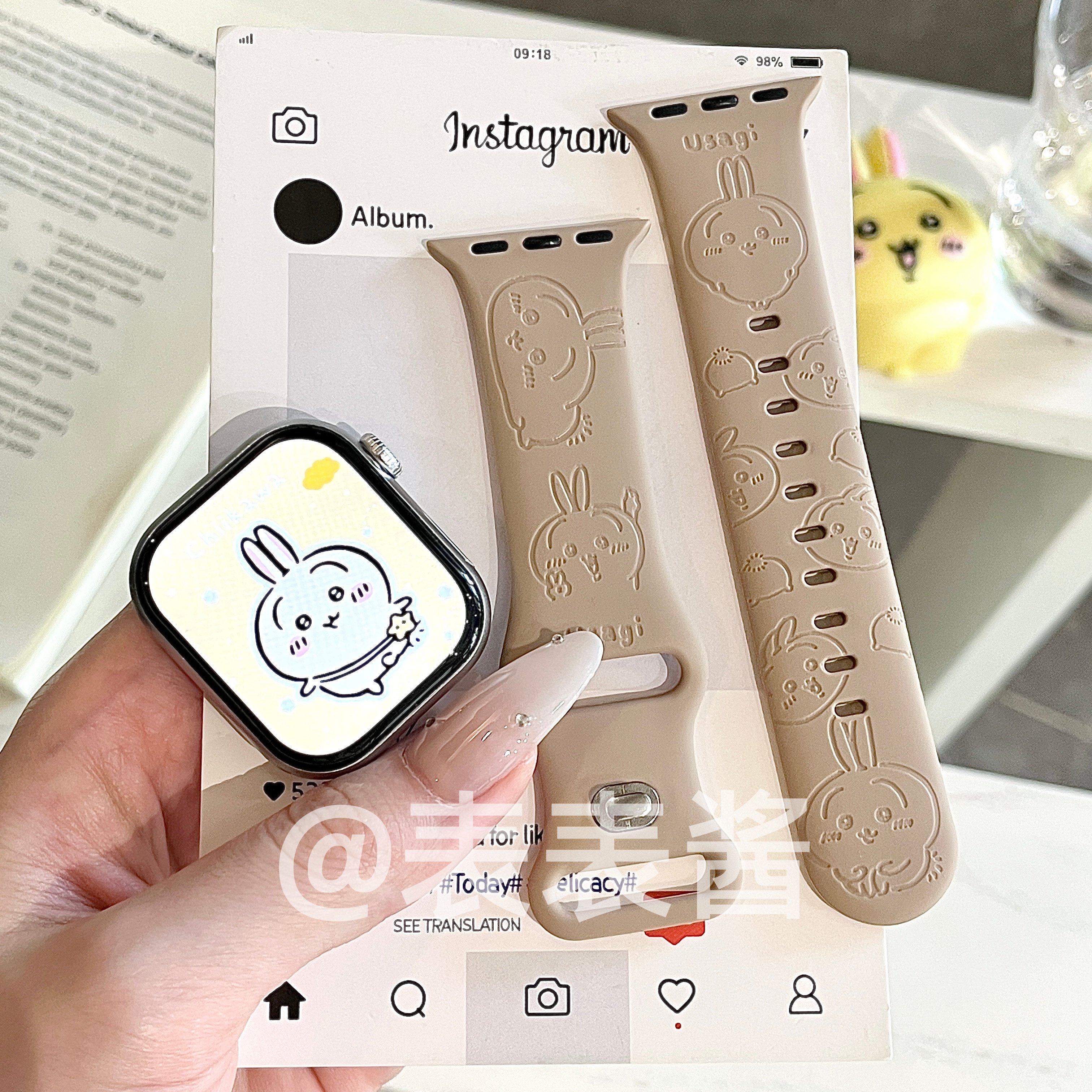 卡通奶茶色乌萨奇适用苹果手表表带iwatchs11/10硅胶Apple/Ultra,智能设备,智能手表手环表带/腕带,淘宝优惠券,粉丝福利购,淘宝优惠卷