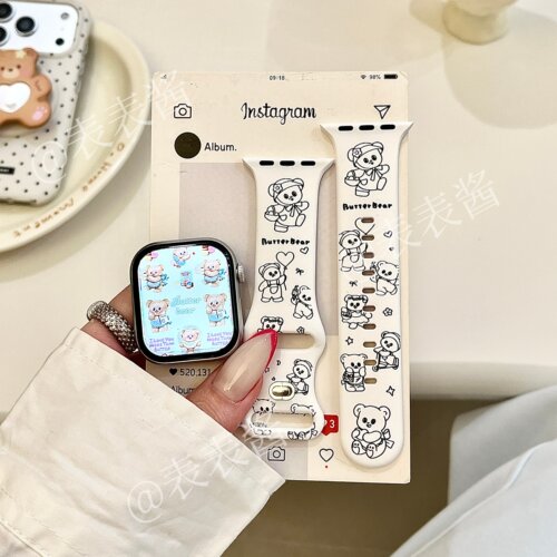 黄油小熊白色适用iwatchs11/10苹果手表表带硅胶Applewatchs9/8