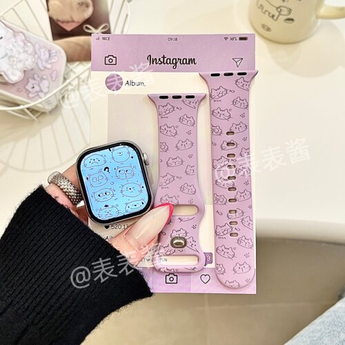 呆萌搞怪猫咪适用iwatchs11/10苹果手表表带SE硅胶Applewatchs9/8