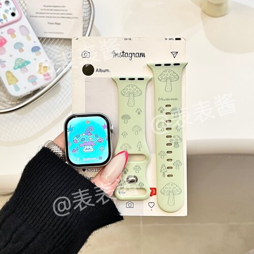 蘑菇适用iwatchs11/10苹果手表表带SE硅胶Applewatchs9/8/7趣味