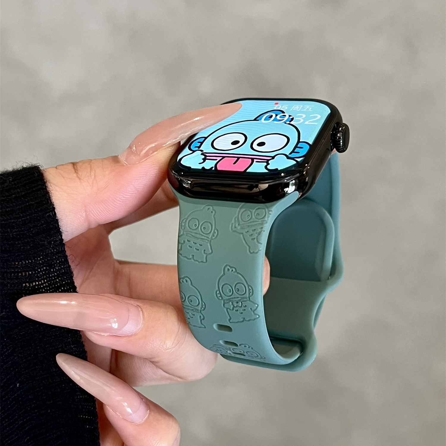 丑萌小鱼适用苹果手表表带iwatchS11/10/9硅胶Apple/2ultra松绿SE