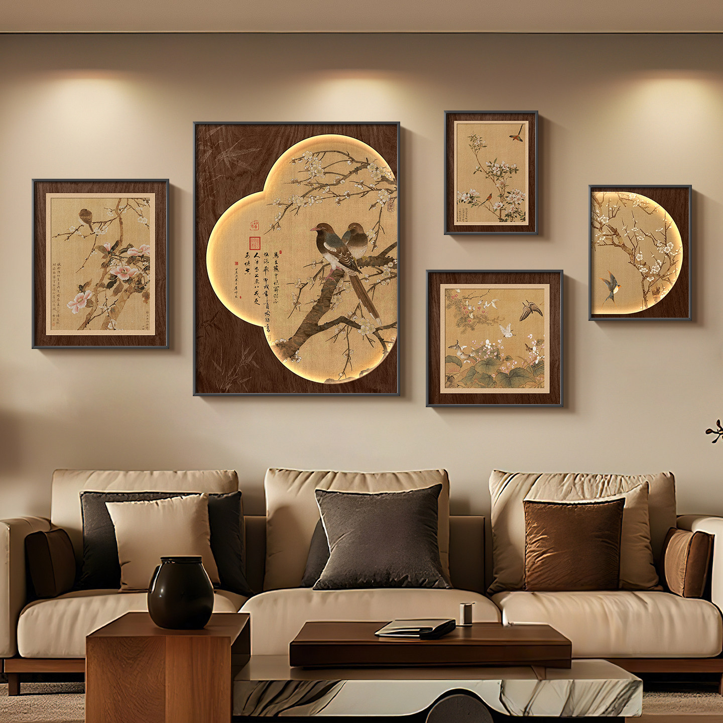 宋代美学客厅装饰画花鸟书房沙发背景墙挂画新中式高级感组合壁画,家居饰品,现代装饰画,淘宝优惠券,粉丝福利购,淘宝优惠卷