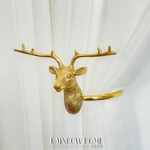 饰挂钩复古绑带欧式 出口黄铜纯铜窗帘挂钩鹿麋鹿动物装 墙钩