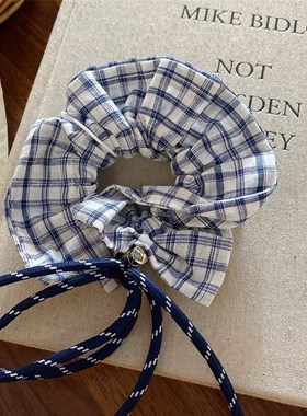 蓝色条纹小清新大肠发圈20C25新款低马尾皮筋头绳发