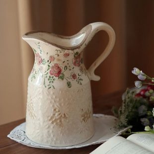 花瓶复古陶瓷田园创意花壶做旧冰裂冬青花器家居中古客厅插花摆件
