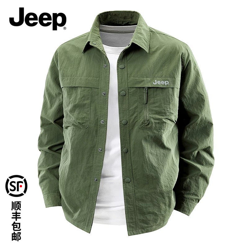 JEEP/吉普夹克外套男秋冬季工装长袖衬衫加厚保暖衬衣外套